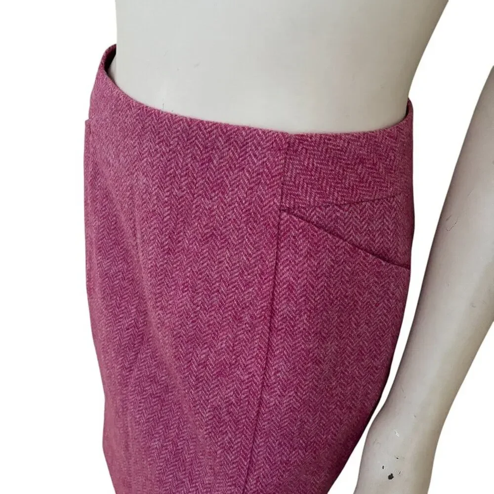 BODEN British Tweed by MOON 100% Wool Pink Herringbone Skirt SZ 6
